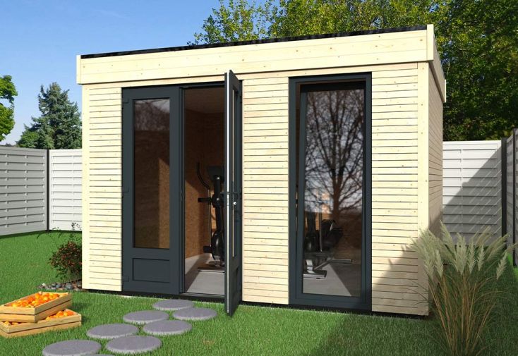 Chalet en bois habitable isolé 90 mm double vitrage toit plat 9 m²
