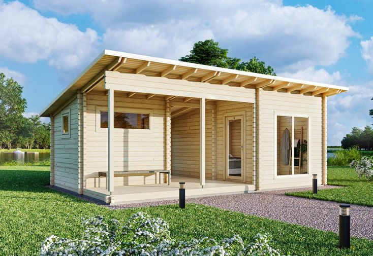 Chalet de jardin en bois d’épicéa brut avec terrasse Kiuru 33 m²