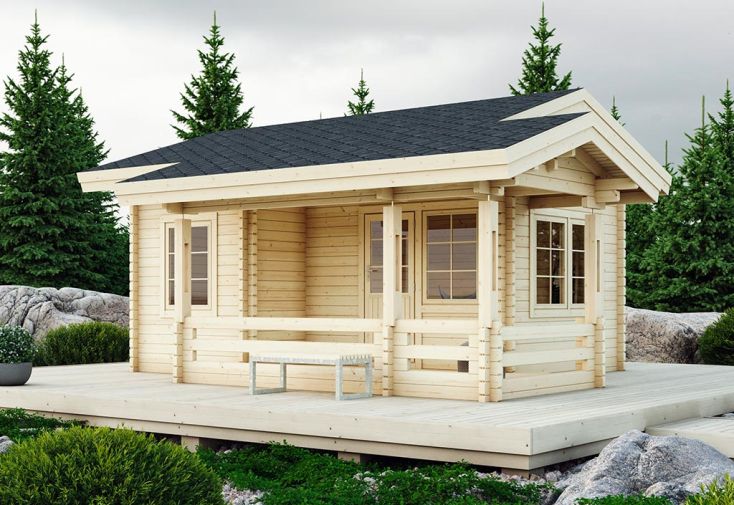 Chalet de jardin en bois d’épicéa brut avec terrasse Tilhi 30 m²