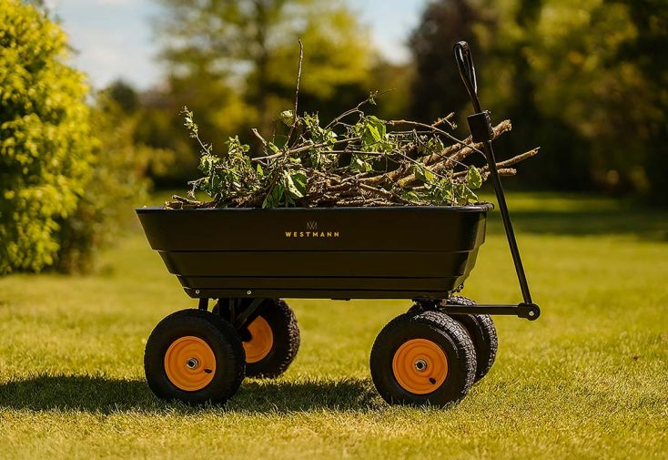Chariot de jardin 4 roues avec benne basculante 125 L