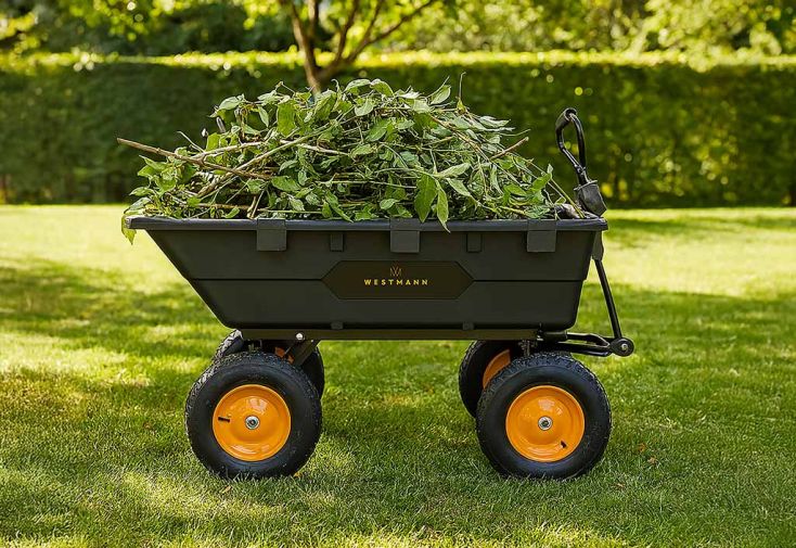 Chariot de jardin 4 roues avec benne basculante 225 L