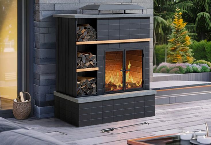 Cheminée d’extérieur en acier thermolaqué Etna – 106 x 60 x 131,5 cm