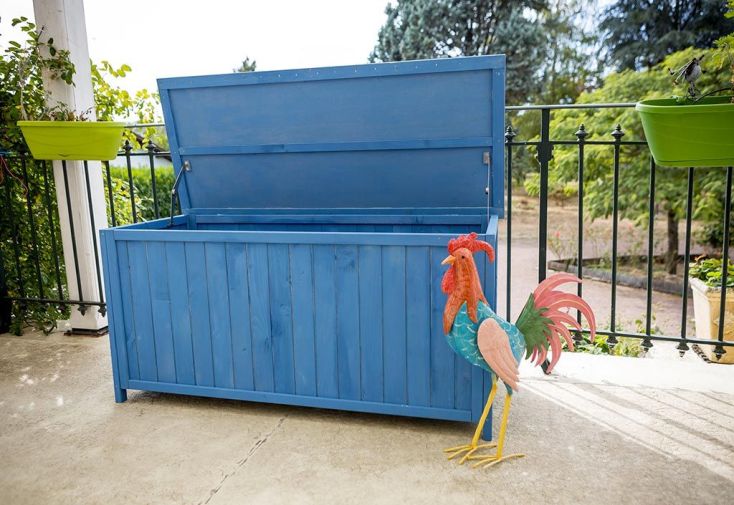Coffre de Rangement en Bois Lasuré Bleu 127 x 55 cm