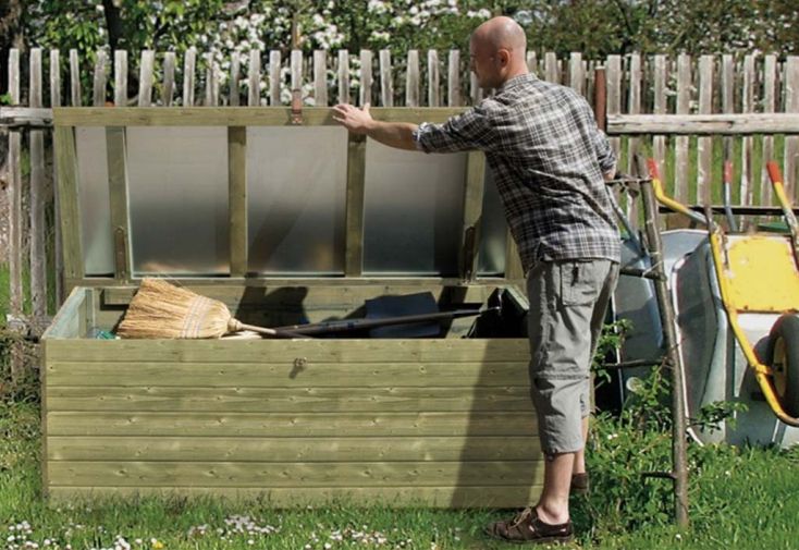 Coffre de jardin en bois de pin traité et tôle galvanisée 78 x 188 cm - Weka