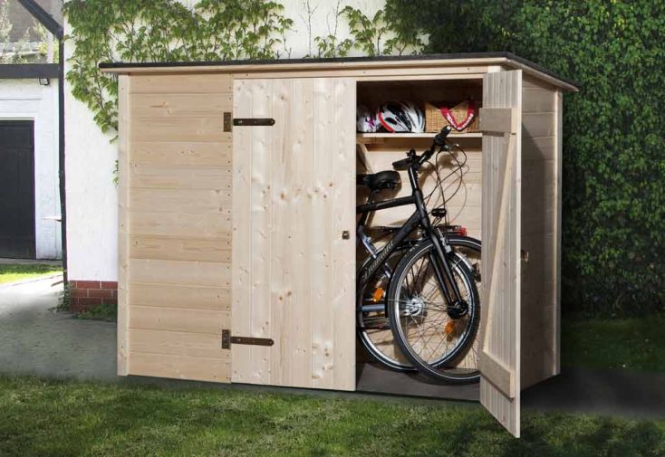 Abri pour vélos ou poubelles en bois d'épicéa + placard 95 x 215