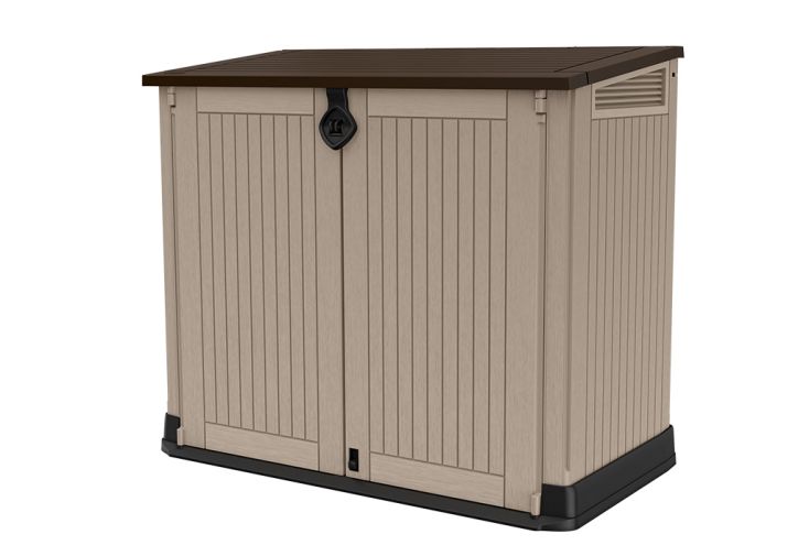 Coffre de rangement extérieur en résine 880 L avec couvercle sur vérins