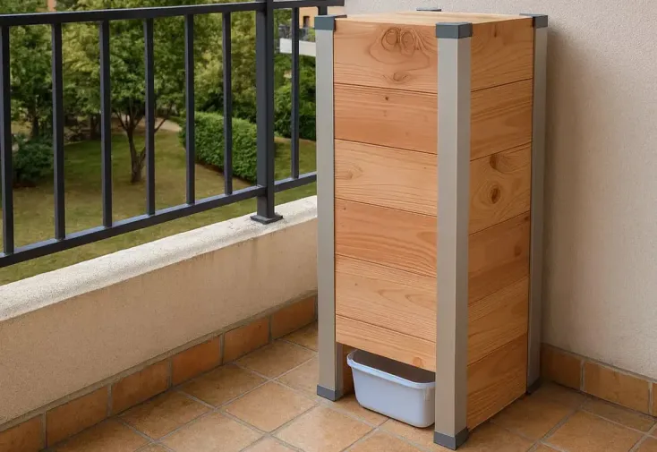 Composteur de balcon en bois Douglas et acier galvanisé - 28 L