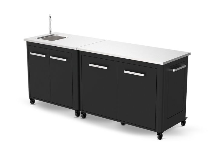 Cuisine extérieure en acier zingué et inox : 2 meubles + évier