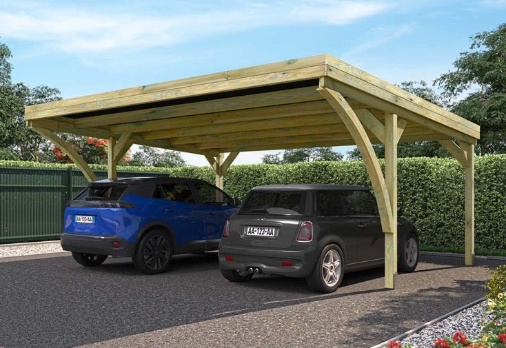 Carport en bois de pin traité autoclave 30,9 m² - Double Victor Modern