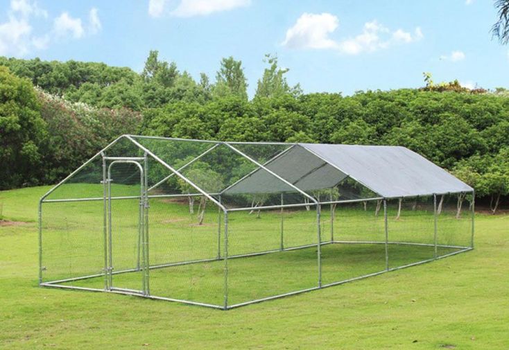 Enclos à poules en métal galvanisé – 3 x 8 x 2,5 m