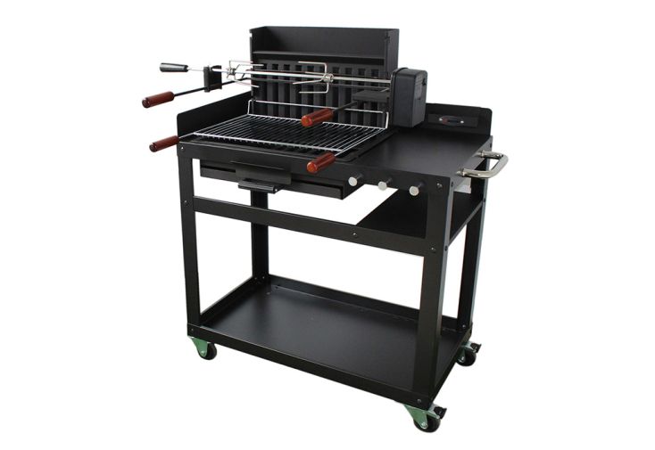 Ensemble Barbecue Tournebroche + Chariot en Acier 87 x 50 cm