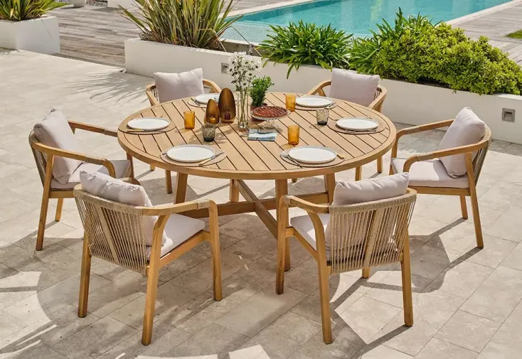 Salon de jardin haut 6 places en bois d’acacia – Serena