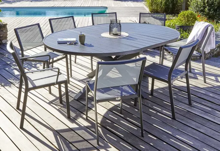 Ensemble repas de jardin 8 places en aluminium – Pelosa