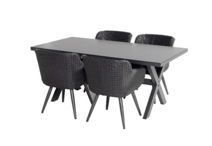 Ensemble repas de jardin 4 personnes en aluminium et résine anthracite