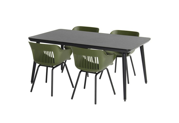 Ensemble repas de jardin 4 personnes en aluminium et résine Jill vert