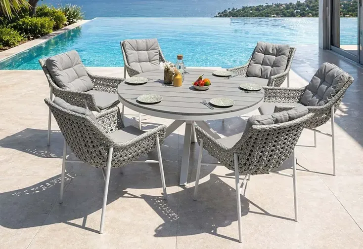 Ensemble repas de jardin 6 places en aluminium et résine tissée – Elba