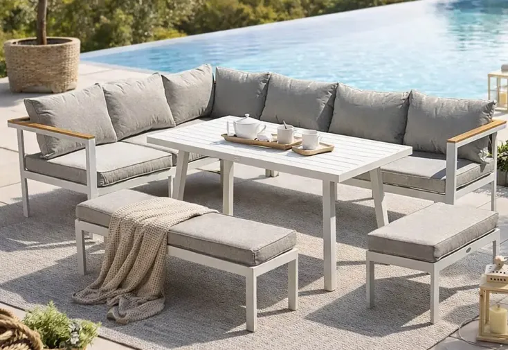 Ensemble repas de jardin 9 places en aluminium – Majari