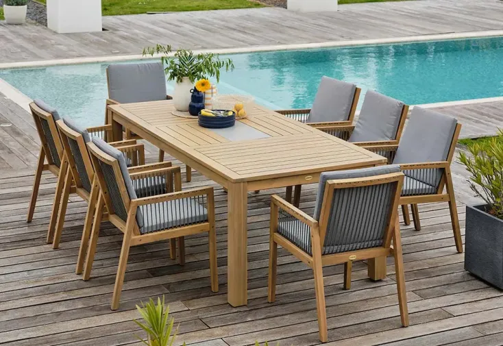 Ensemble repas de jardin en bois d’acacia 8 places – Sullana