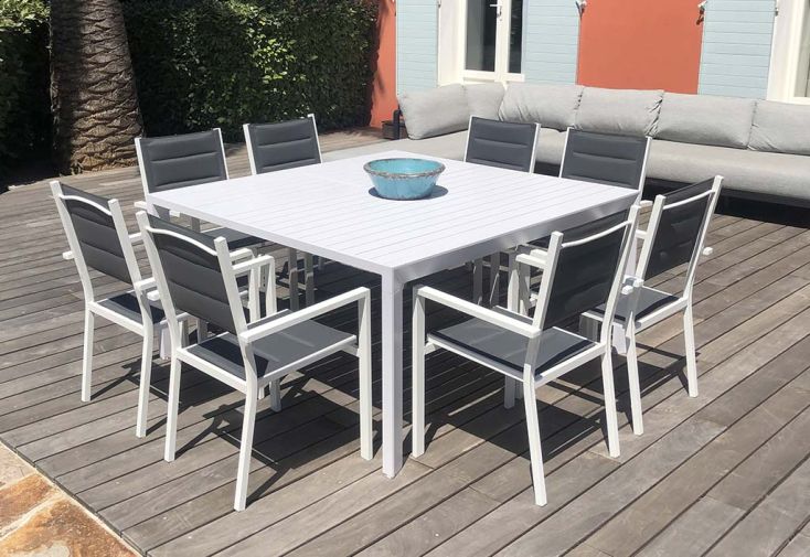 Ensemble table de jardin extensible en aluminium + 8 fauteuils de jardin