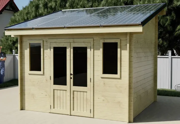 Abri de jardin en bois + 8 panneaux solaires 4 kwc - 13 m² 
