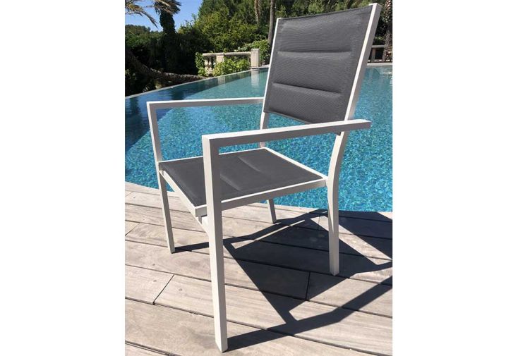 Lot de 4 fauteuils de jardin empilables en aluminium et textilène Roma