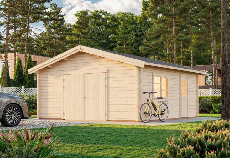 Garage de jardin en bois brut 70 mm avec porte au choix - Roger 27 m² 