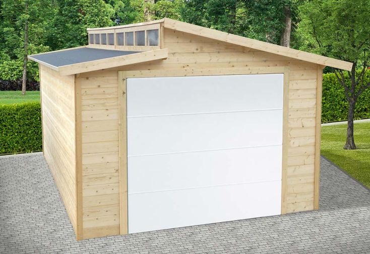 Garage en bois de pin brut avec porte motorisée - Torino 20,9 m²