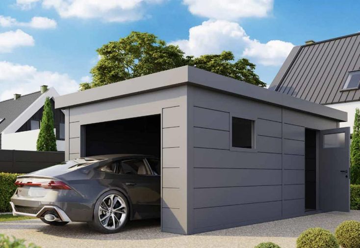 Garage en métal avec porte motorisée – 19,3 m²