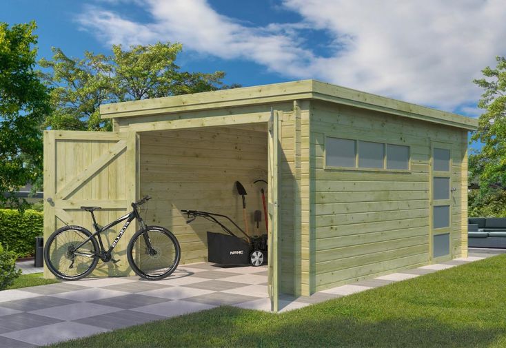 Garage en Bois d’Épicéa Toit Plat Bac Acier 16 m² 