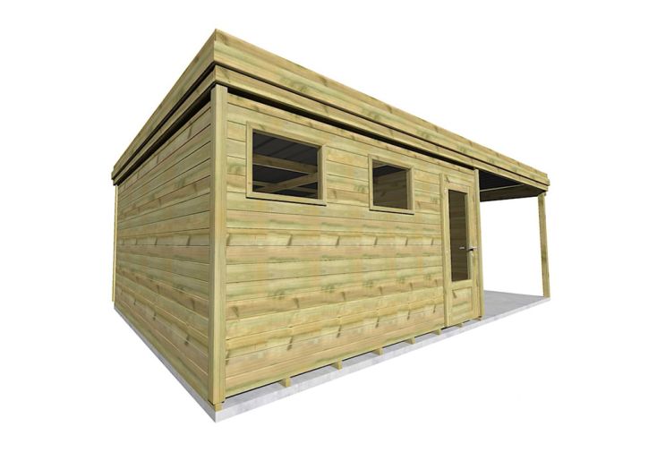 Abri de jardin en bois de pin traité avec auvent et plancher – 32,3 m²
