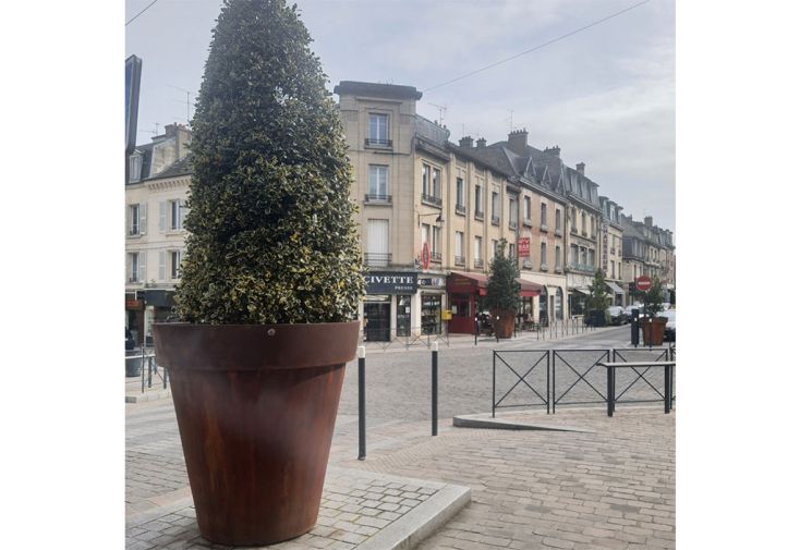 Pot de fleurs rond en PEHD finition Corten - Déco
