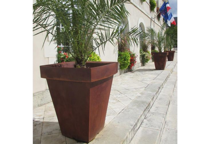 Pot De Fleurs Carré Extérieur En Résine - Avec Soucoupe, Blanc/gris/noir - Pour Terrasse, Jardin