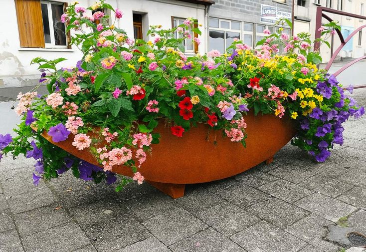 Grande jardinière PAPI en PEHD finition Corten - Elipso 55 L