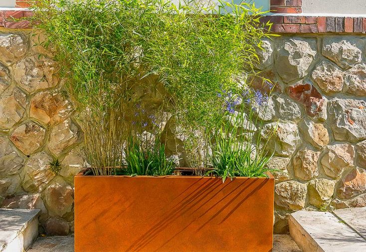 Grande jardinière rectangulaire PAPI en PEHD finition Corten - Balinéo 84 L