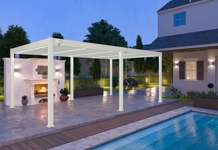 Pergola bioclimatique Ombréa en aluminium 4 x 6 m autoportée - Blanche