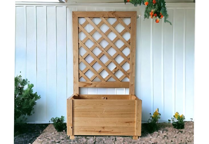 Jardinière avec treillis en bois de châtaignier – 82 x 44 x 145 cm