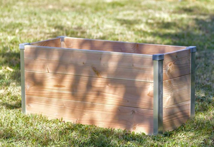 Jardinière en bois douglas et aluminium 75 x 35 x 36 cm