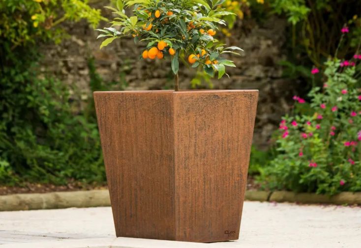 Jardinière carrée en acier corten brut - 48 x 48 cm H. 60 cm