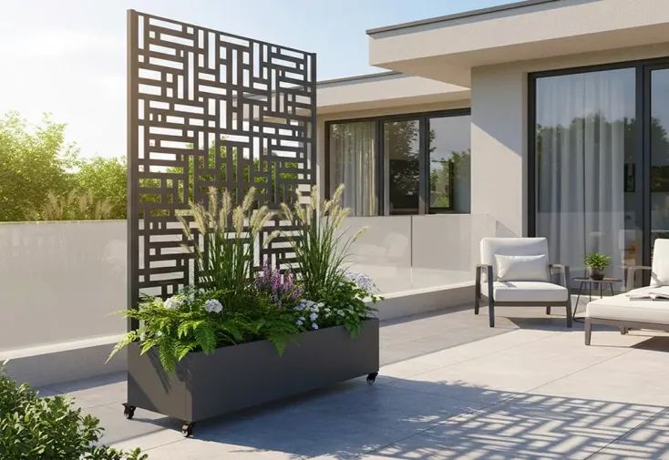 Jardinière sur roulettes en acier thermolaqué avec treillis – Dekora 3 