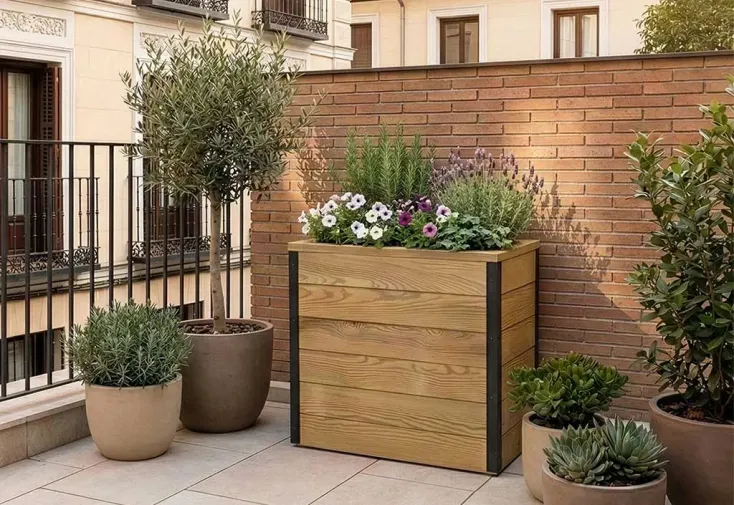 Jardinière en bois traité arrosage automatique Nidum - 60 x 34 x 60 cm