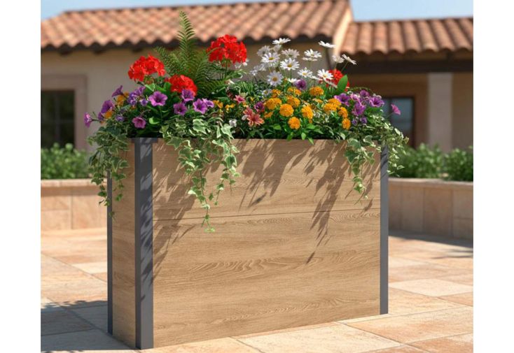 Jardinière haute en acier effet bois Talus XL – 100 x 25 x 77 cm