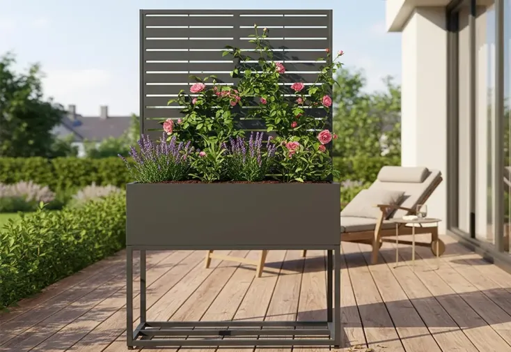 Jardinière sur pieds en acier thermolaqué avec treillis – Dekora 4