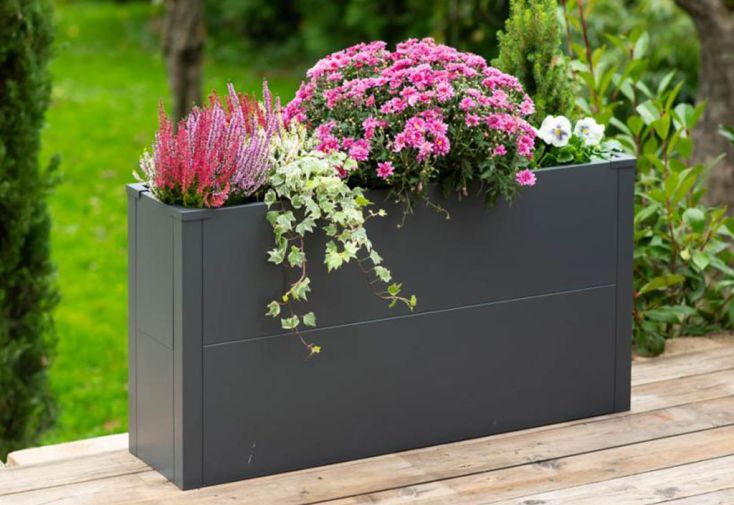 Jardinière rectangulaire en acier anthracite Talus L – 100 x 25 x 52 cm