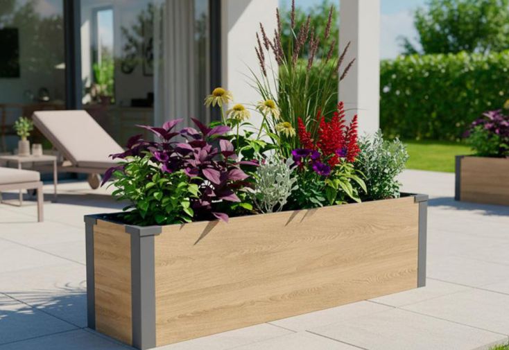 Jardinière rectangulaire en acier effet bois Talus M – 100 x 25 x 27 cm