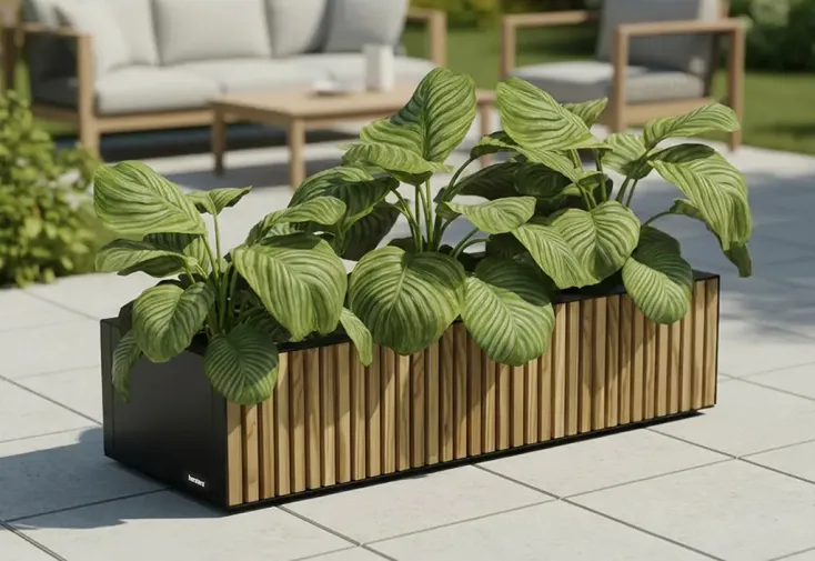 Jardinière rectangulaire en acier galvanisé et bois – 100 x 25 x 40 cm
