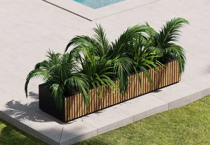 Jardinière rectangulaire en acier galvanisé et bois – 150 x 25 x 40 cm