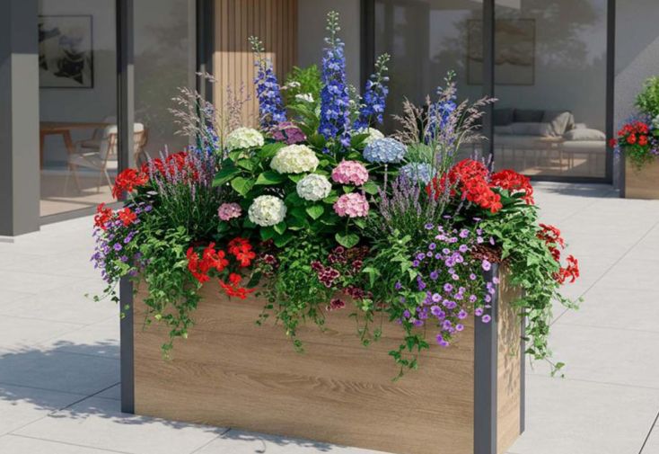 Jardinière rectangulaire en acier effet bois Talus L – 100 x 25 x 52 cm