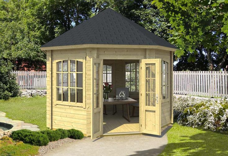 Kiosque de Jardin Fermé en Bois d’Épicéa Brut Jamaica 9 m²