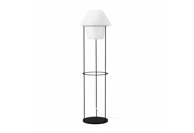 Lampadaire Blanc sur Secteur avec Support en Acier Noir 153cm