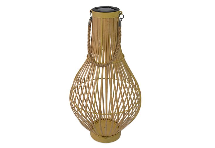 Lanterne solaire en bambou et métal – H 48 cm